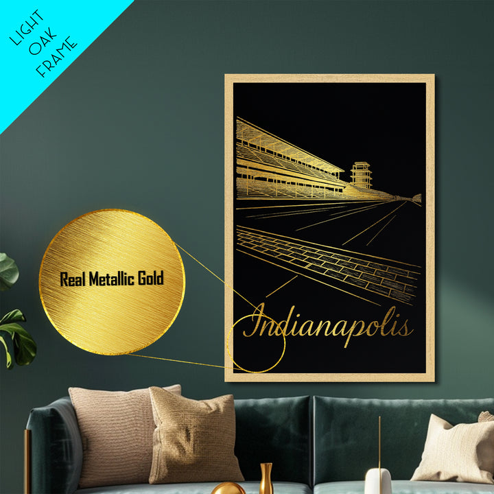 Indianapolis Indiana Travel, Metallic Gold Art, Wood Framed Art, Metal Art, Modern Wall Art, Wanderlust Gift, Bedroom Art