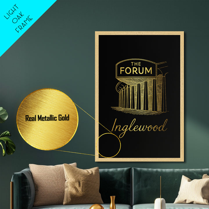 Inglewood California Travel, Metallic Gold Art, Wood Framed Art, Metal Art, Modern Skyline Wall Print, Graduation Gift, Bedroom Wall Art
