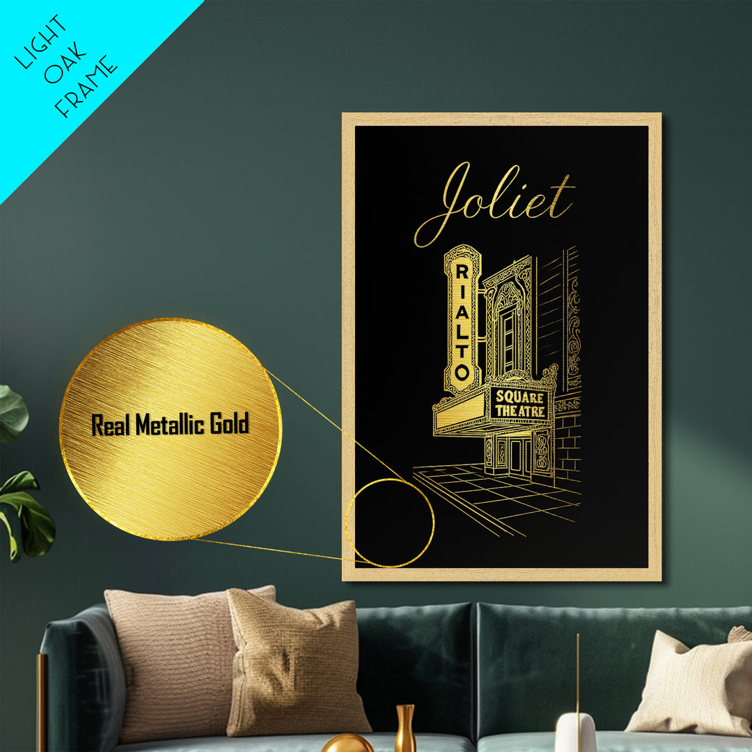 Joliet Illinois Travel, Metallic Gold Print, Wood Framed Art, Metal Art, Modern Wall Art, Honeymoon Gift, Hallway Wall Art