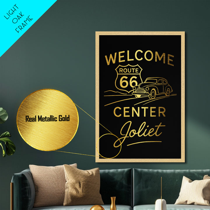 Joliet Illinois Art, Metallic Gold Art, Wood Framed Art, Metal Art, Minimalist Wall Art, Birthday Gift, Bedroom Art