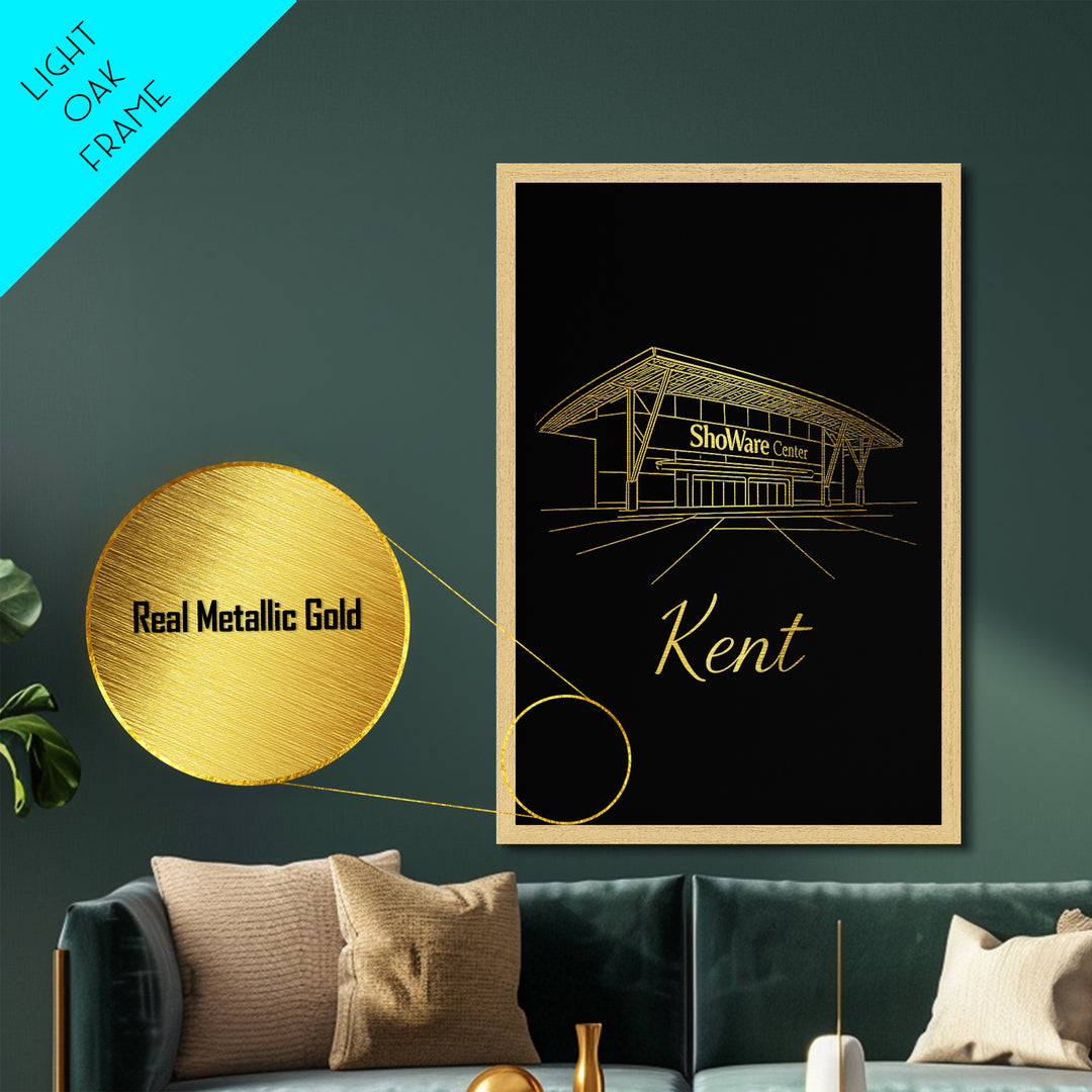 Kent Washington Travel, Metallic Gold Print, Wood Framed Art, Metal Art, Modern Wall Art, Birthday Gift, Living Room Art