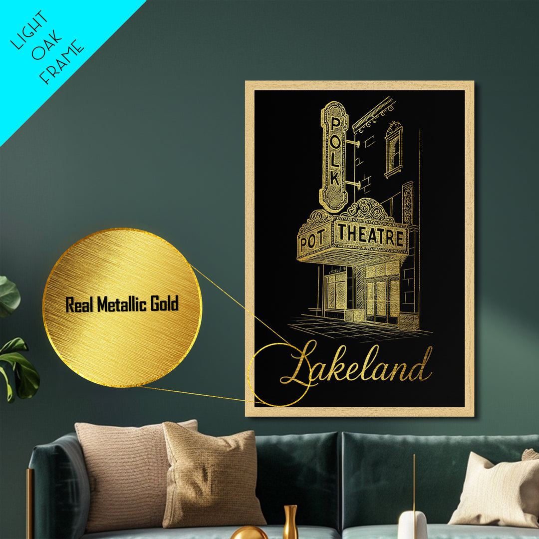 Lakeland Florida Art, Metallic Gold Art, Wood Framed Art, Metal Art, Modern Wall Art, Adventure Lover Gift, Bedroom Wall Art