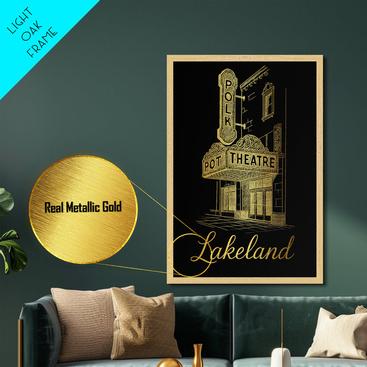 Lakeland Florida Art, Metallic Gold Art, Wood Framed Art, Metal Art, Modern Wall Art, Adventure Lover Gift, Bedroom Wall Art