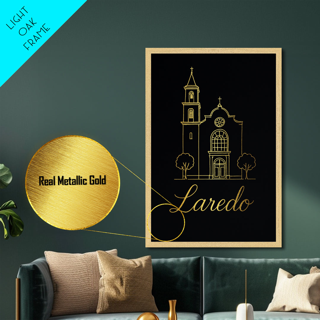 Laredo Texas Art, Metallic Gold Art, Wood Framed Art, Metal Art, Modern Wall Art, Adventure Lover Gift, Bedroom Art