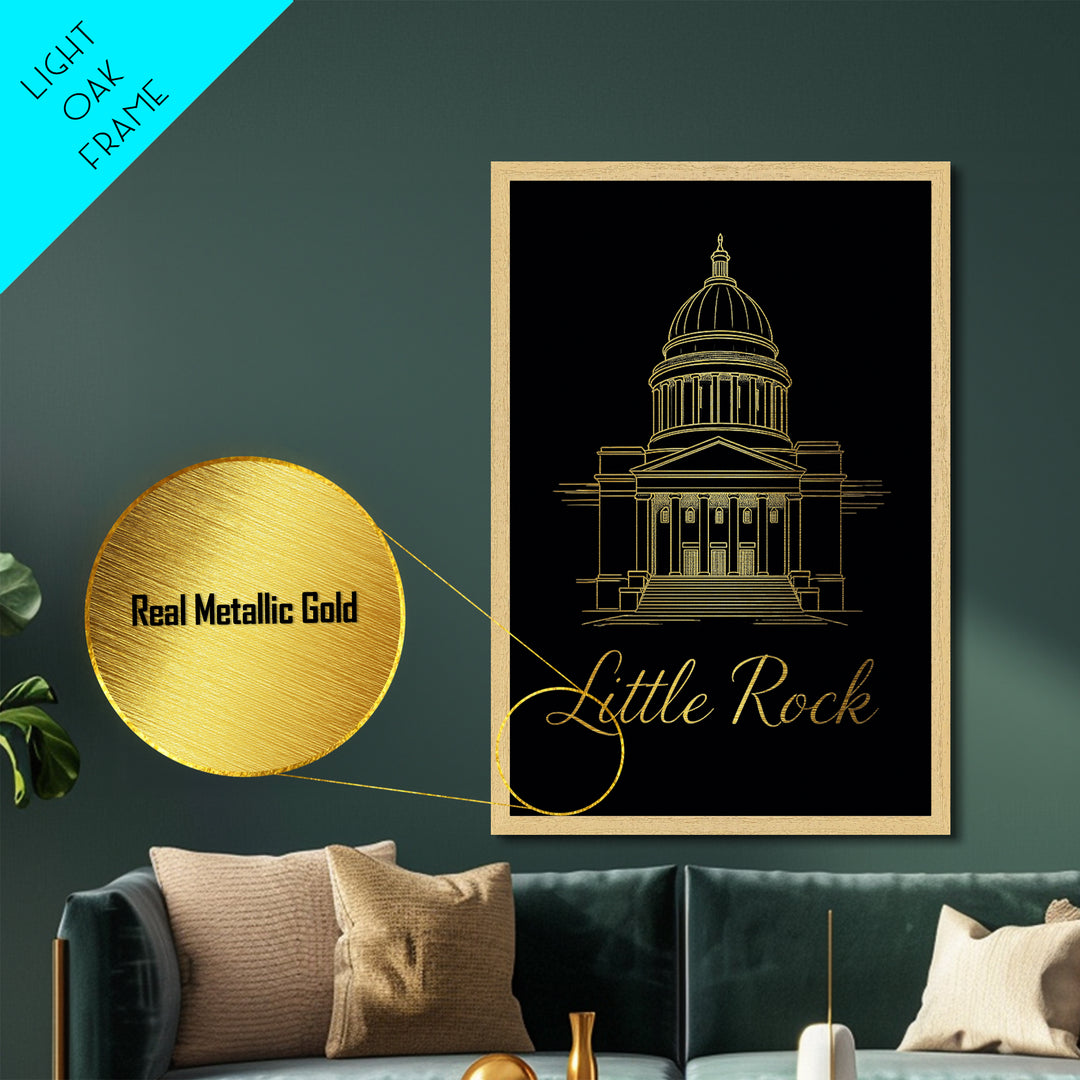 Little Rock Arkansas Travel, Metallic Gold Art, Wood Framed Art, Metal Art, Modern Wall Art, Retirement Gift, Living Room Art