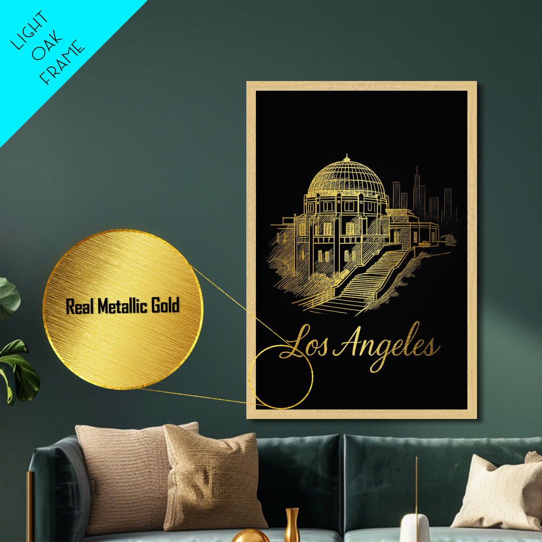 Los Angeles California Travel, Metallic Gold Art, Wood Framed Art, Metal Art, Retirement Gift, Bedroom Wall Art, Hallway Wall Art