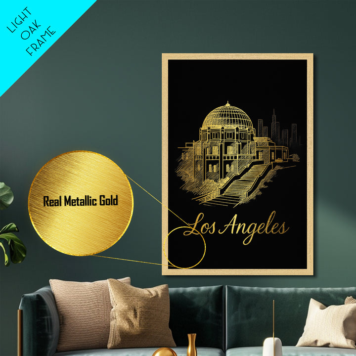 Los Angeles California Travel, Metallic Gold Art, Wood Framed Art, Metal Art, Retirement Gift, Bedroom Wall Art, Hallway Wall Art