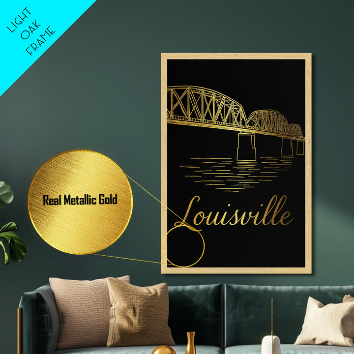 Louisville Kentucky Art, Metallic Gold Art, Wood Framed Art, Metal Art, Destination Gift, Entryway Wall Print, Hallway Wall Art