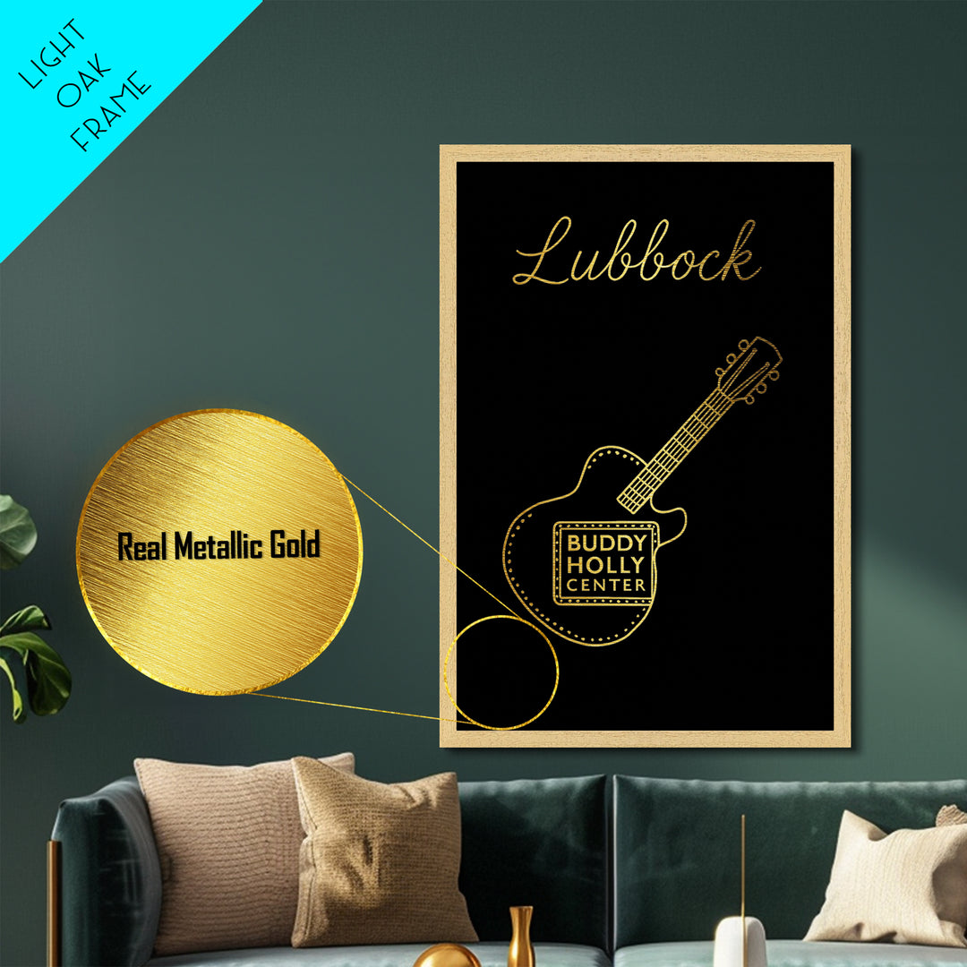 Lubbock Texas Travel, Metallic Gold Print, Wood Framed Art, Metal Art, Wanderlust Gift, Bedroom Art, Home Office Art