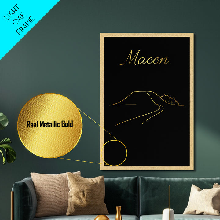 Macon Georgia Art, Metallic Gold Art, Wood Framed Art, Metal Art, Graduation Gift, Living Room Art, Entryway Wall Print
