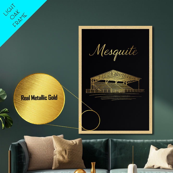 Mesquite Texas Art, Metallic Gold Print, Wood Framed Art, Metal Art, Birthday Gift, Living Room Art, Entryway Wall Print