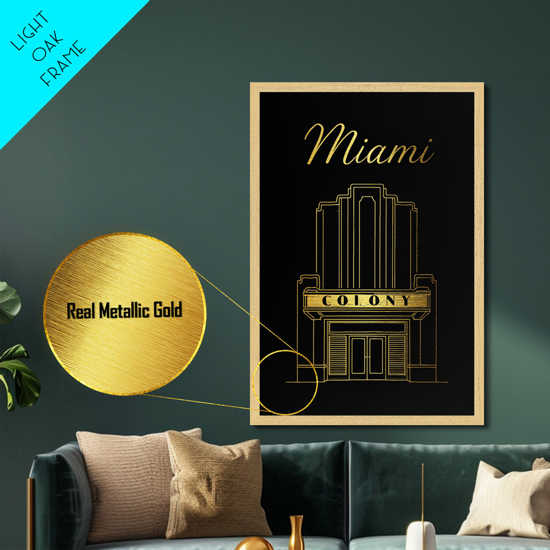 Miami Florida Travel, Metallic Gold Art, Wood Framed Art, Metal Art, Retirement Gift, Bedroom Wall Art, Hallway Wall Art