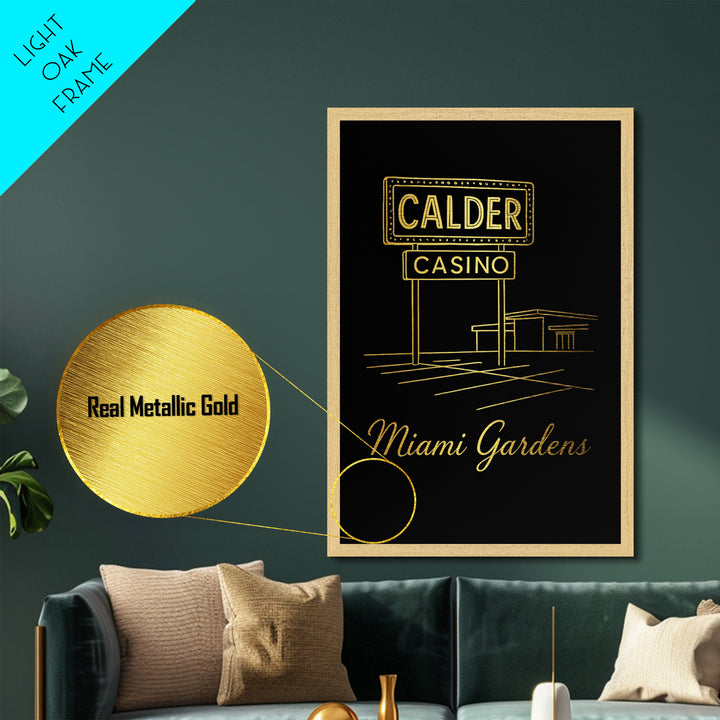 Miami Gardens Florida Art, Metallic Gold Print, Wood Framed Art, Metal Art, Wanderlust Gift, Living Room Art, Bedroom Wall Art