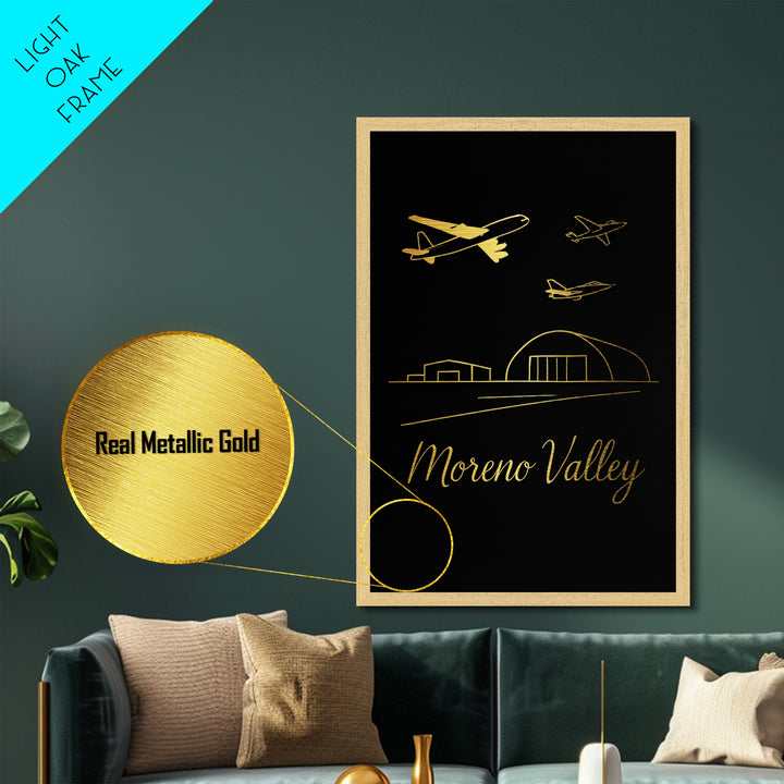Moreno Valley California Travel, Metallic Gold Print, Wood Framed Art, Metal Art, Retirement Gift, Bedroom Wall Art, Living Room Art