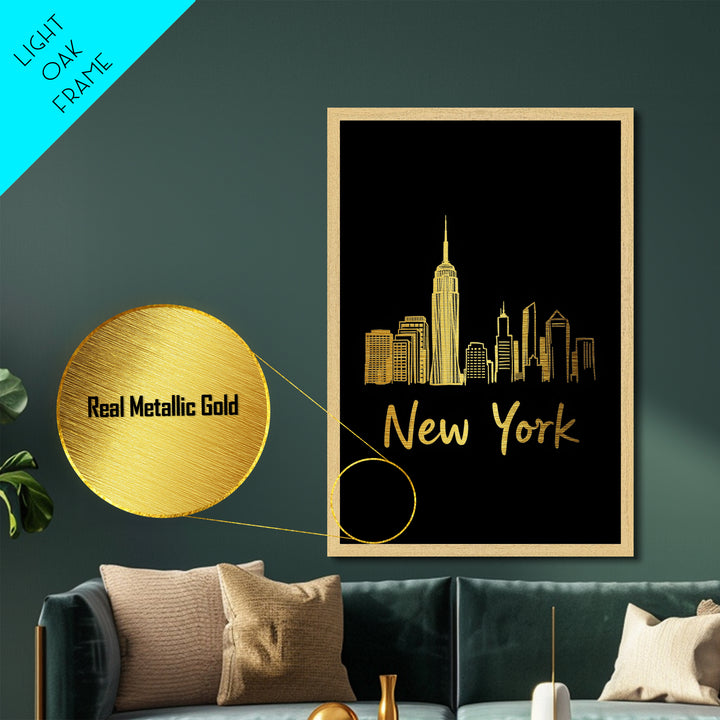 New York New York Art, Metallic Gold Art, Wood Framed Art, Metal Art, Modern Wall Art, Graduation Gift, Entryway Wall Print