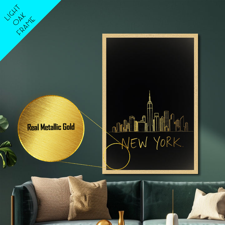 New York New York Art, Metallic Gold Art, Wood Framed Art, Metal Art, Modern House Art, Wanderlust Gift, Bedroom Art