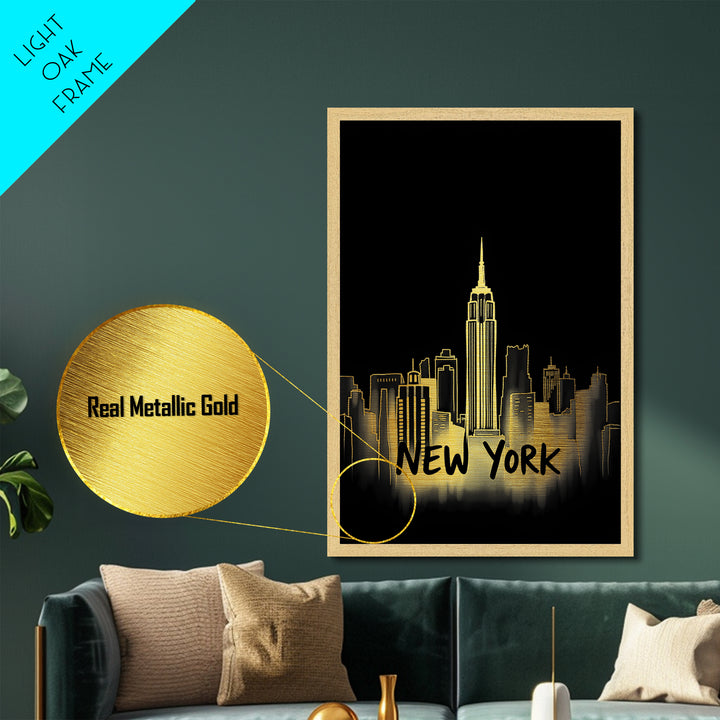 New York New York Travel, Metallic Gold Print, Wood Framed Art, Metal Art, Modern Wall Art, Graduation Gift, Living Room Art
