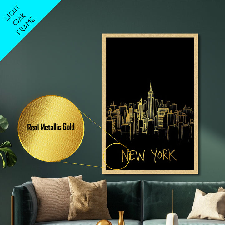 New York New York Art, Metallic Gold Art, Wood Framed Art, Metal Art, Modern House Art, Honeymoon Gift, Bedroom Wall Art