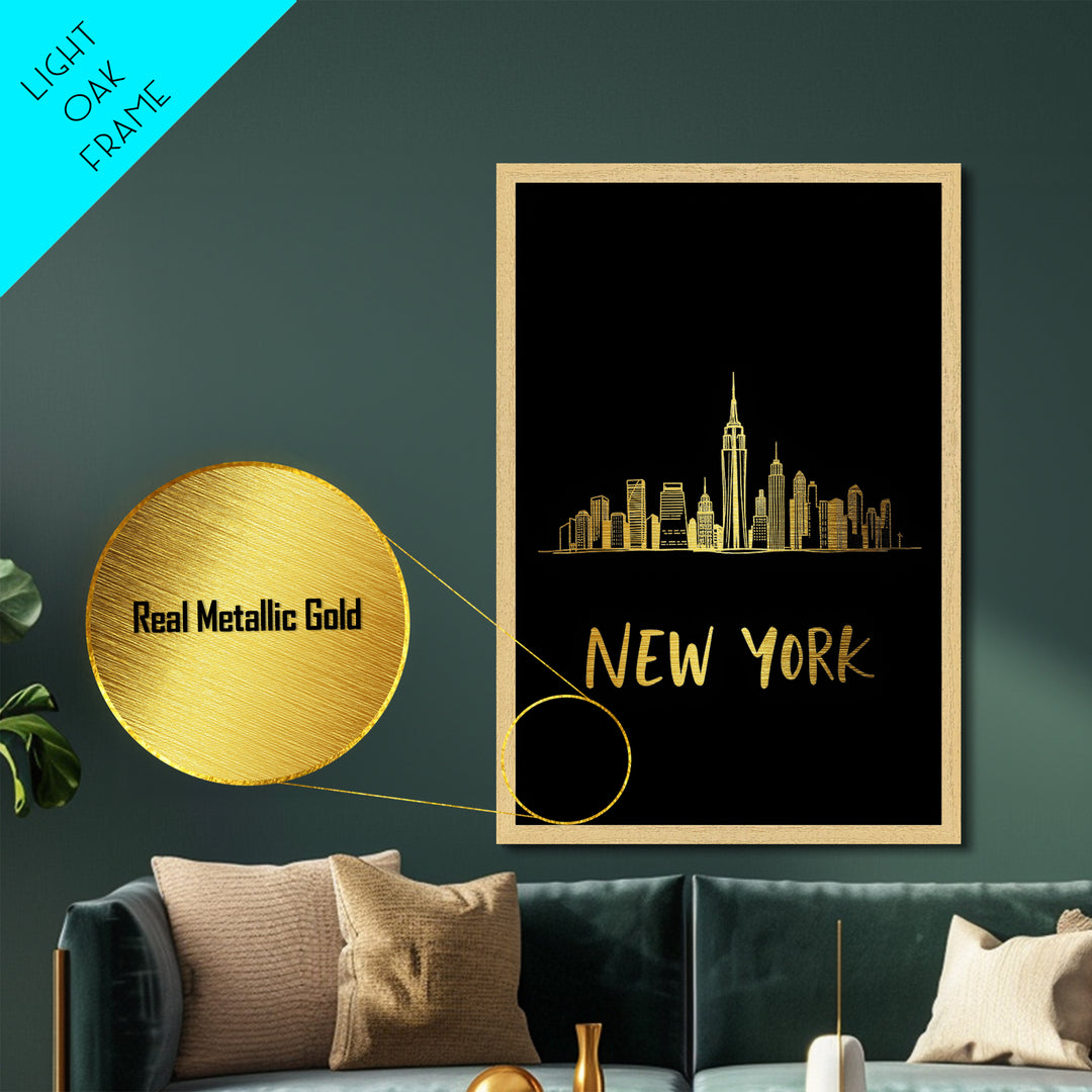 New York New York Art, Metallic Gold Art, Wood Framed Art, Metal Art, Retirement Gift, Hallway Wall Art, Living Room Art