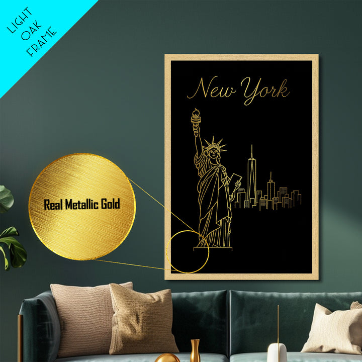 New York New York Travel, Metallic Gold Print, Wood Framed Art, Metal Art, Modern Wall Art, Adventure Lover Gift, Bedroom Wall Art