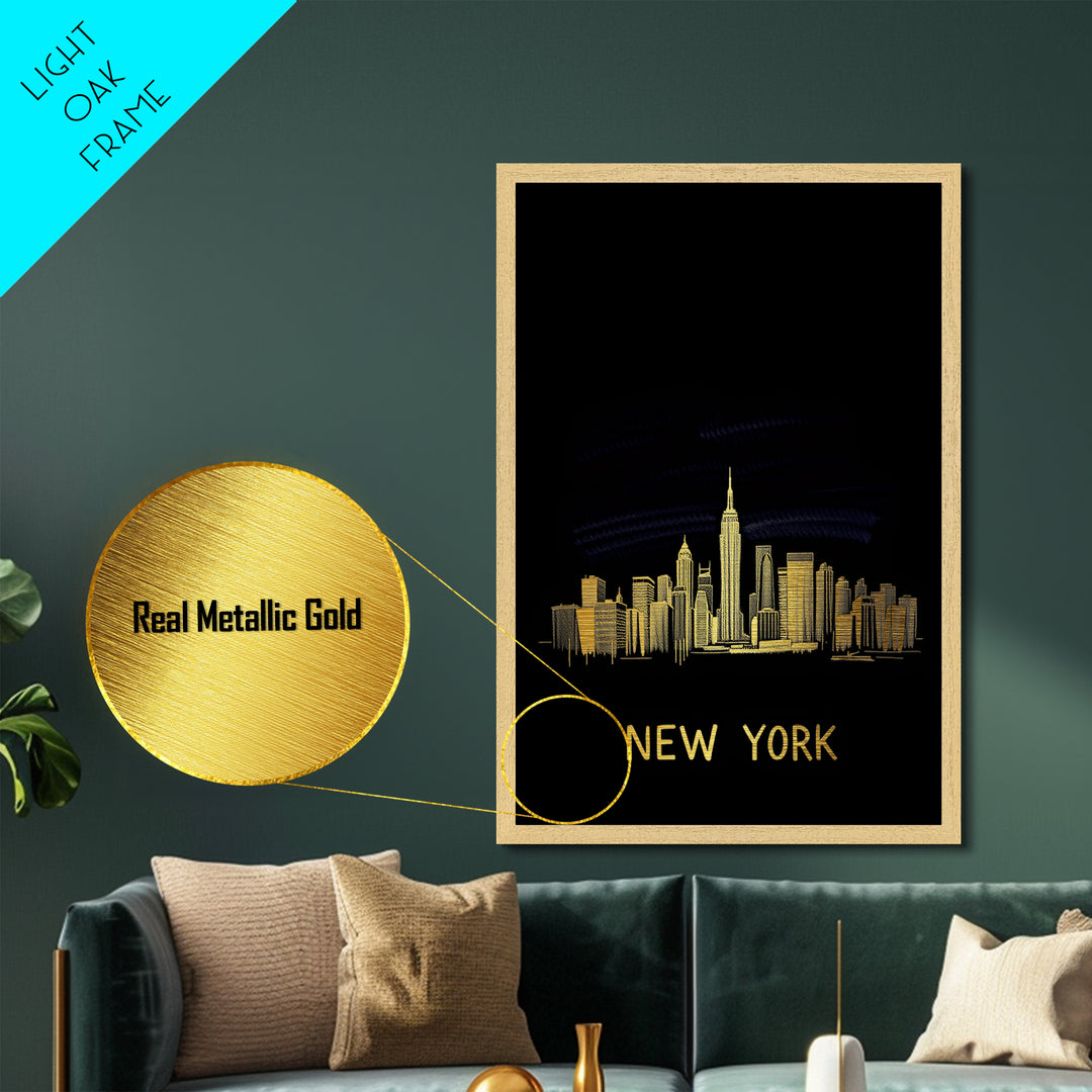 New York New York Art, Metallic Gold Art, Wood Framed Art, Metal Art, Modern Wall Art, Graduation Gift, Living Room Art