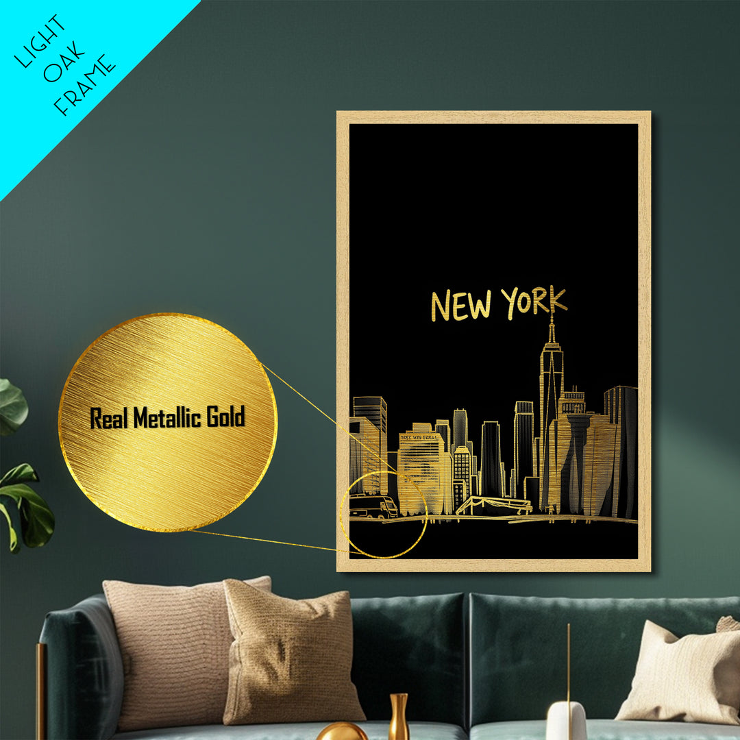 Metallic Gold NYC Travel Poster