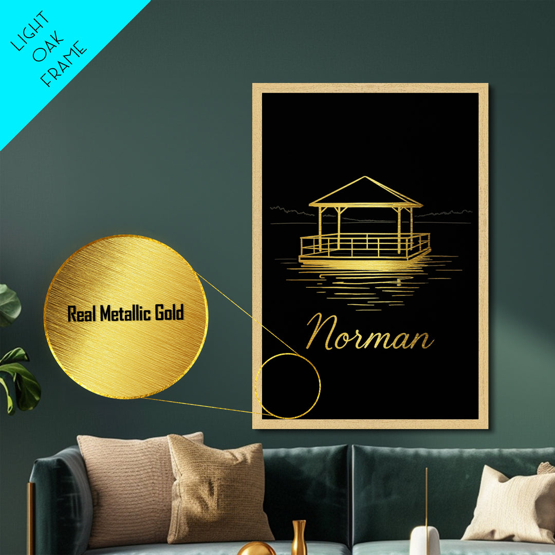 Norman Oklahoma Travel, Metallic Gold Print, Wood Framed Art, Metal Art, Graduation Gift, Entryway Wall Print, Hallway Wall Art