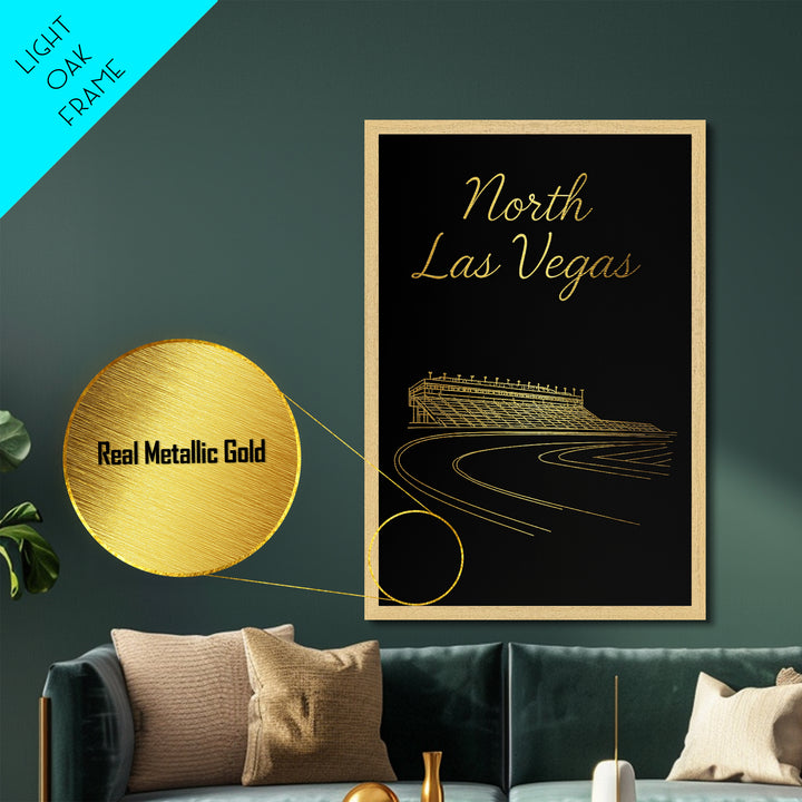 North Las Vegas Nevada Art, Metallic Gold Print, Wood Framed Art, Metal Art, Modern House Art, Wanderlust Gift, Bedroom Wall Art