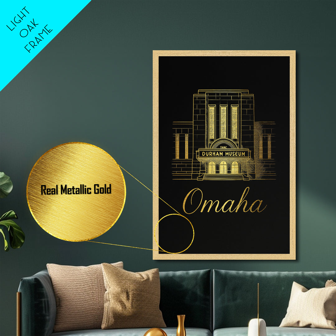 Omaha Nebraska Travel, Metallic Gold Print, Wood Framed Art, Metal Art, Modern Wall Art, Graduation Gift, Living Room Art