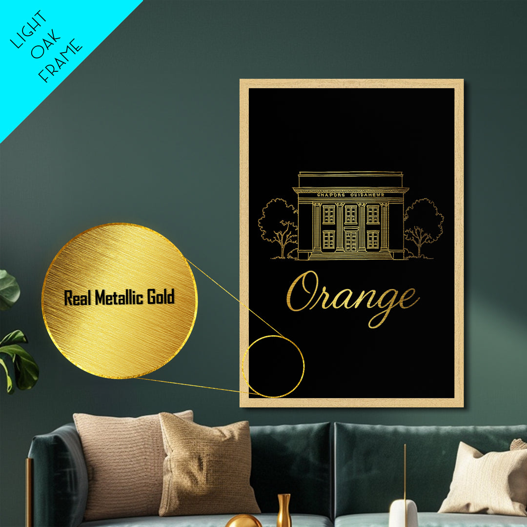 Orange California Art, Metallic Gold Print, Wood Framed Art, Metal Art, Modern Wall Art, Adventure Lover Gift, Bedroom Wall Art