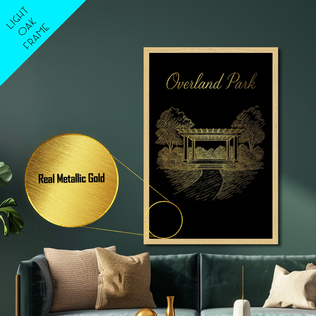 Overland Park Kansas Art, Metallic Gold Print, Wood Framed Art, Metal Art, Modern Wall Art, Graduation Gift, Entryway Wall Print