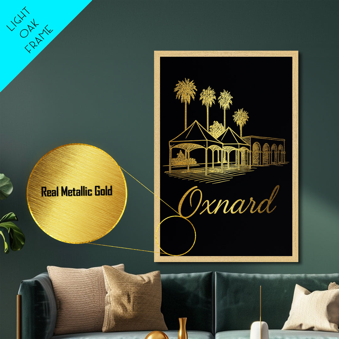Oxnard California Travel, Metallic Gold Art, Wood Framed Art, Metal Art, Minimalist Wall Art, Honeymoon Gift, Bedroom Wall Art