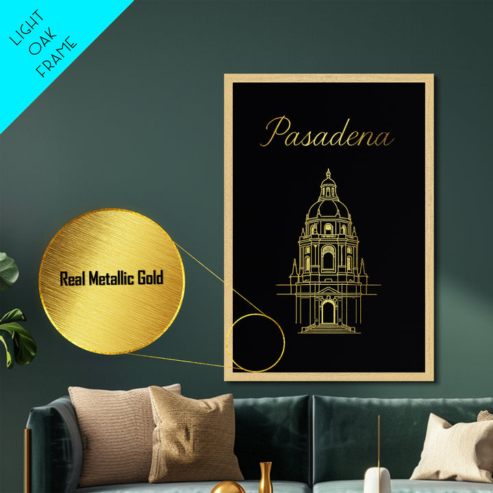 Pasadena California Art, Metallic Gold Print, Wood Framed Art, Metal Art, Modern Wall Art, Graduation Gift, Living Room Art