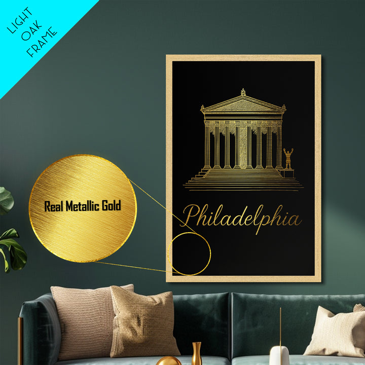Philadelphia Pennsylvania Art, Metallic Gold Print, Wood Framed Art, Metal Art, Modern Wall Art, Adventure Lover Gift, Living Room Art