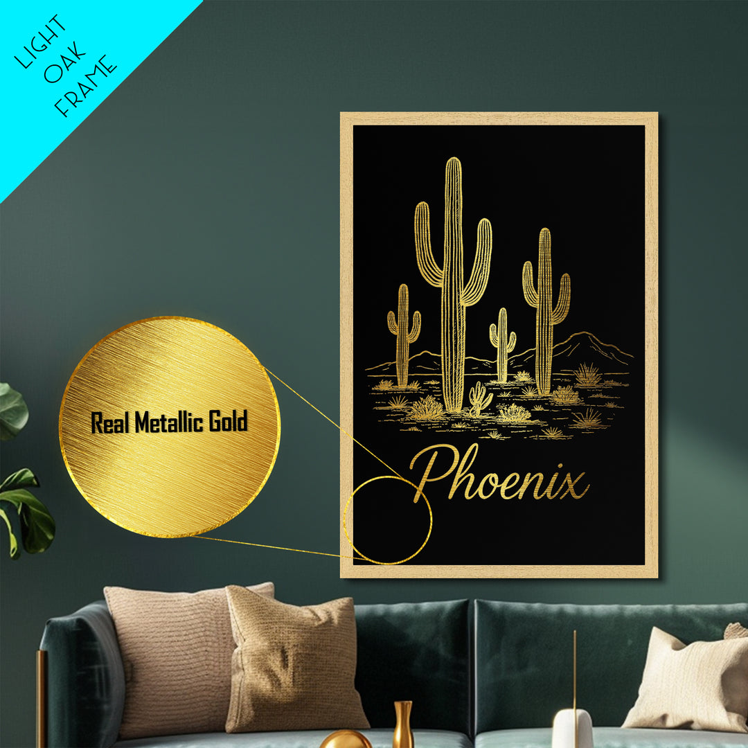 Phoenix Arizona Art, Metallic Gold Art, Wood Framed Art, Metal Art, Minimalist Wall Art, Graduation Gift, Bedroom Wall Art