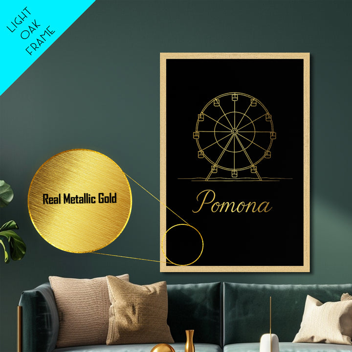 Pomona California Travel, Metallic Gold Print, Wood Framed Art, Metal Art, Modern House Art, Destination Gift, Living Room Decor