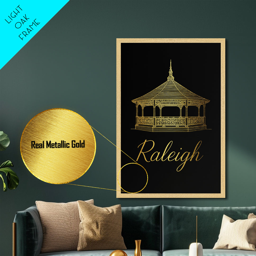 Raleigh North Carolina Art, Metallic Gold Art, Wood Framed Art, Metal Art, Modern House Art, Traveler Gift, Office Decor