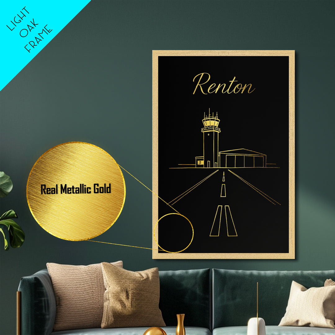 Renton Washington Art, Metallic Gold Art, Wood Framed Art, Metal Art, Modern House Art, Wanderlust Gift, Bedroom Decor
