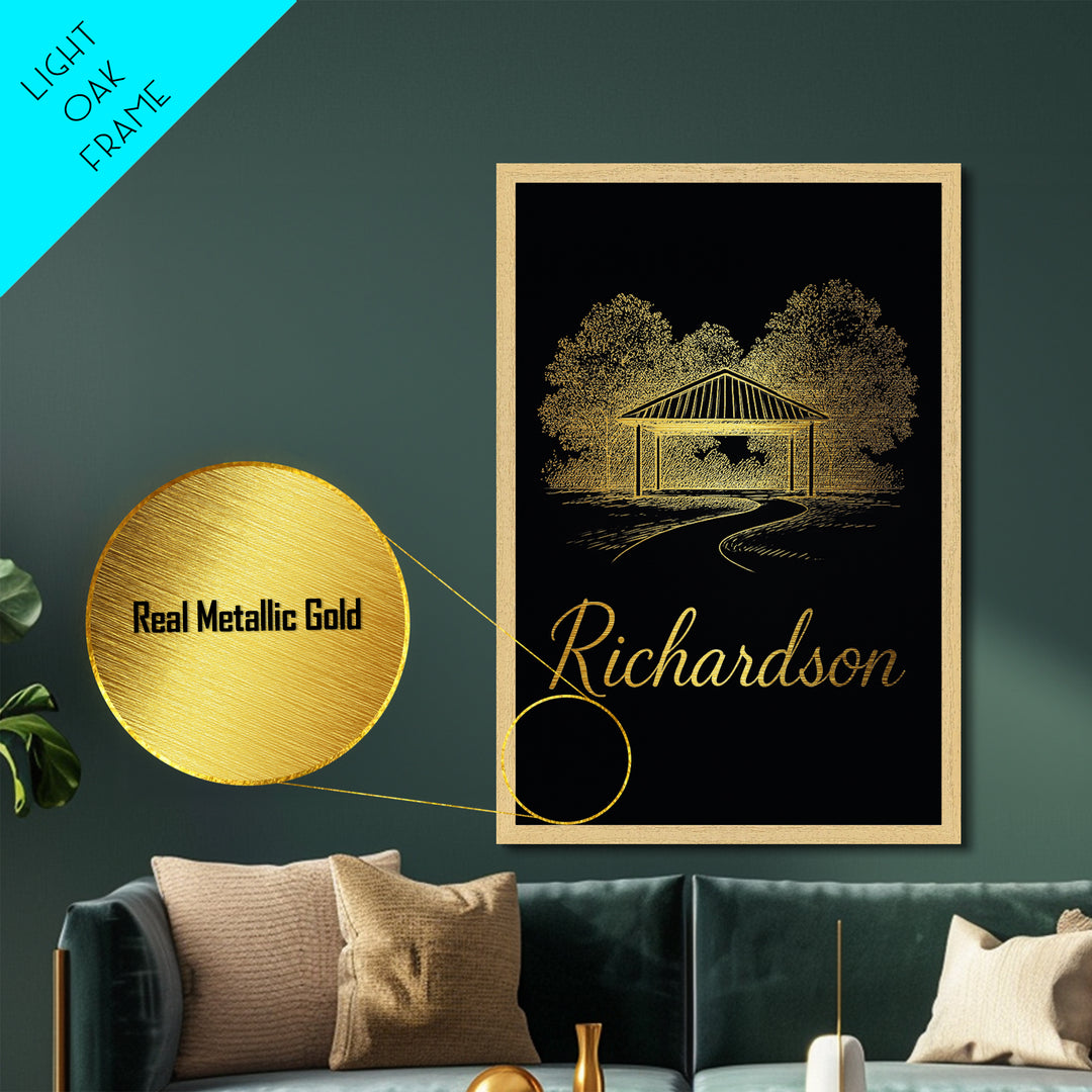 Richardson Texas Art, Metallic Gold Art, Wood Framed Art, Metal Art, Modern House Art, Wanderlust Gift, Living Room Decor