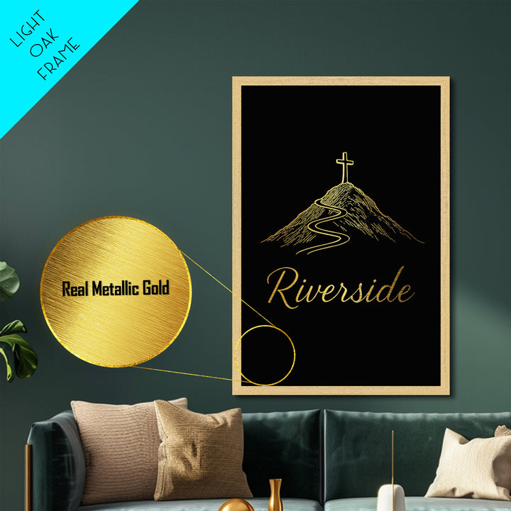 Riverside California Travel, Metallic Gold Print, Wood Framed Art, Metal Art, Minimalist Wall Art, Honeymoon Gift, Living Room Decor