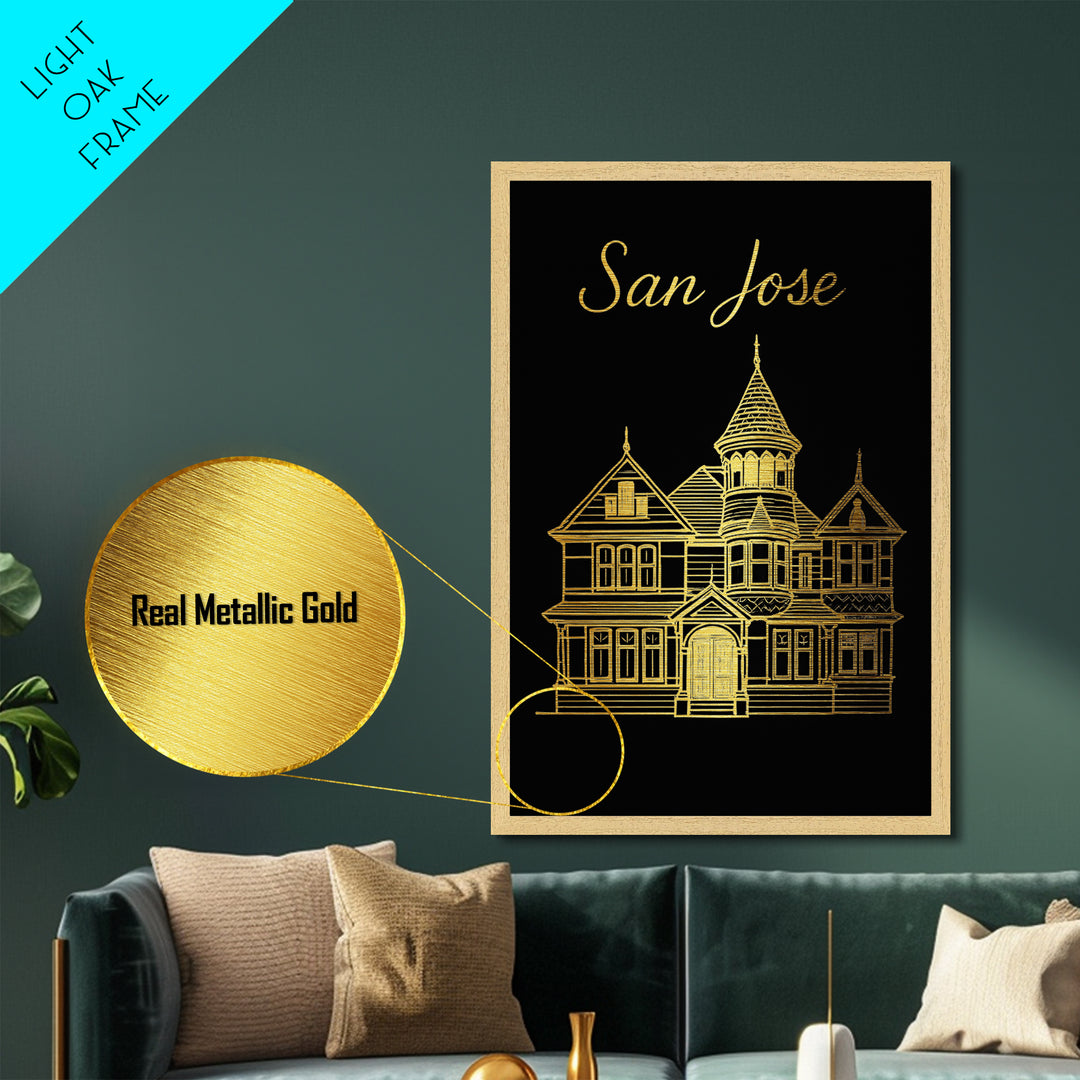 San Jose California Travel, Metallic Gold Print, Wood Framed Art, Metal Art, Modern Wall Art, Retirement Travel Gift, Office Decor
