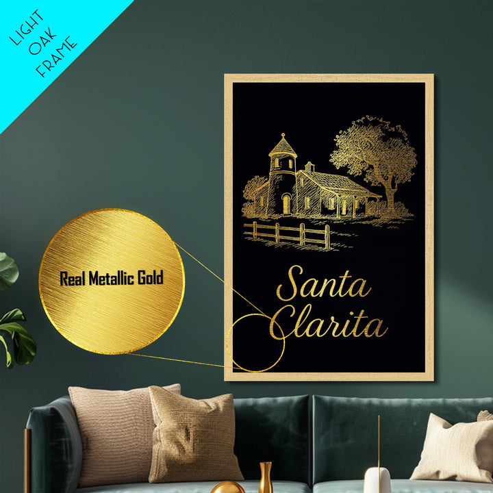 Santa Clarita California Travel, Metallic Gold Print, Wood Framed Art, Metal Art, Modern Wall Art, Retirement Travel Gift, Living Room Decor