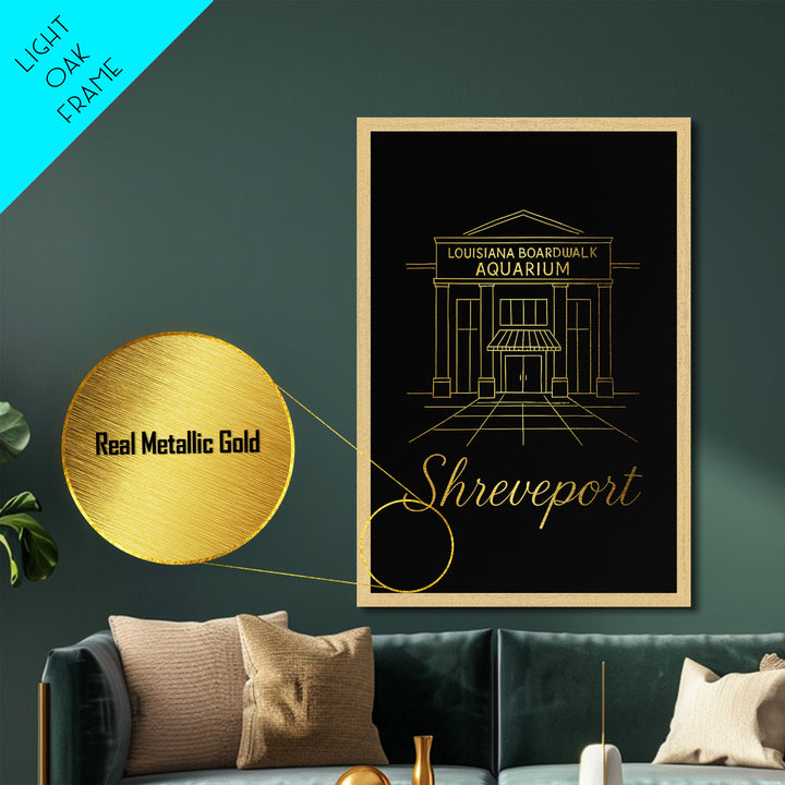 Shreveport Louisiana Travel, Metallic Gold Print, Wood Framed Art, Metal Art, Modern Wall Art, Graduation Travel Gift, Home Decor