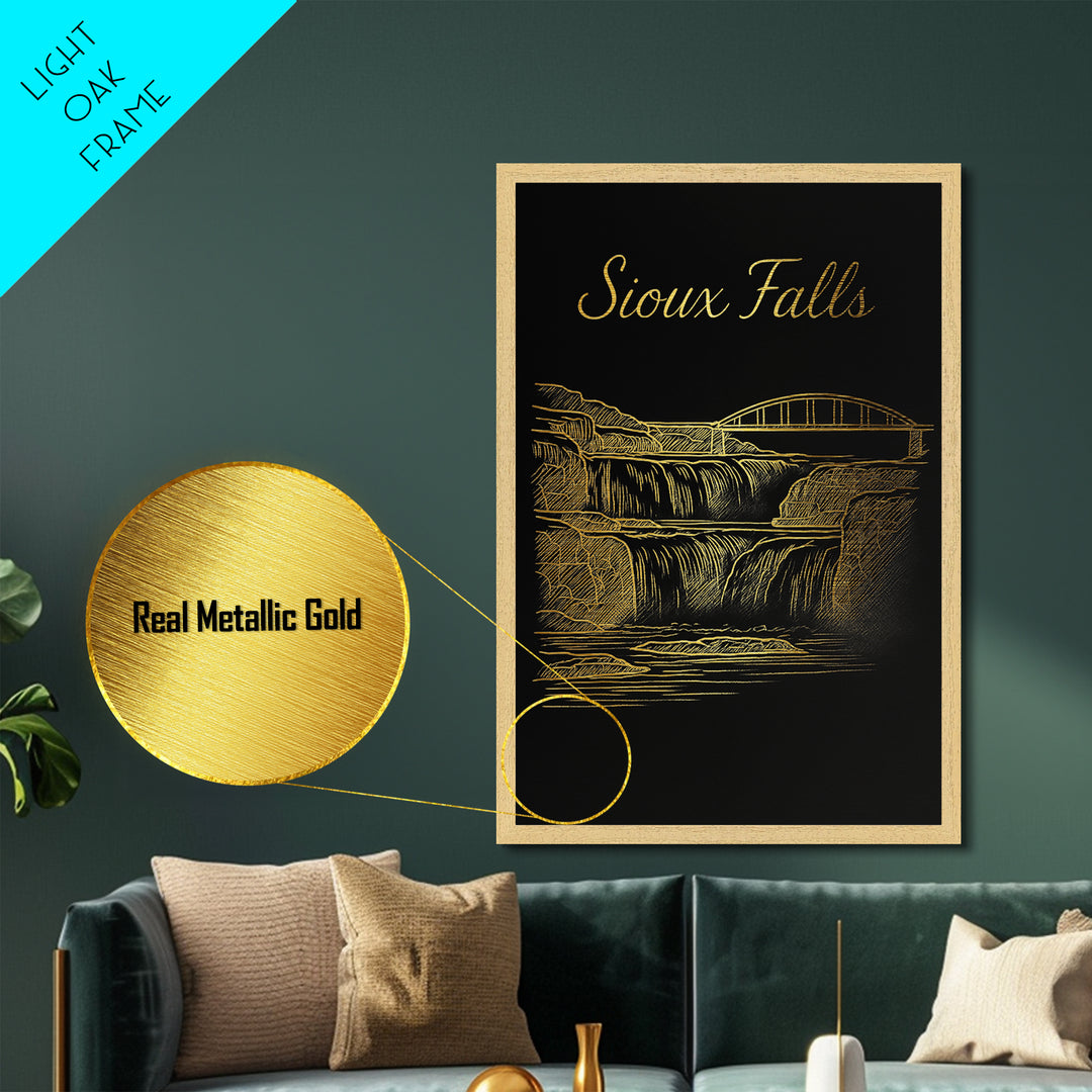 Sioux Falls South Dakota Travel, Metallic Gold Print, Wood Framed Art, Metal Art, Modern House Art, Retirement Travel Gift, Home Decor