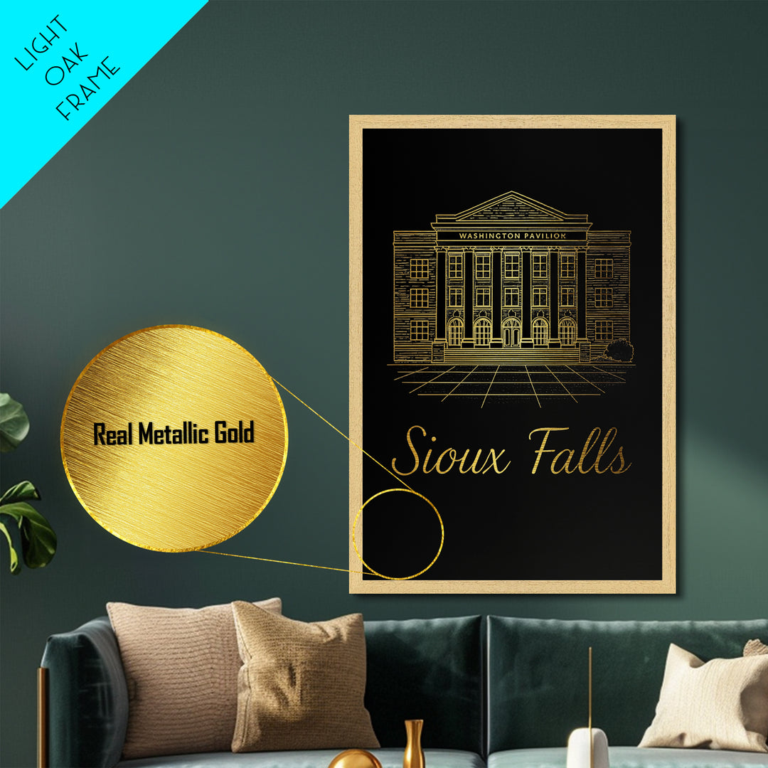 Sioux Falls South Dakota Art, Metallic Gold Art, Wood Framed Art, Metal Art, Modern Wall Art, Adventure Lover Gift, Bedroom Decor