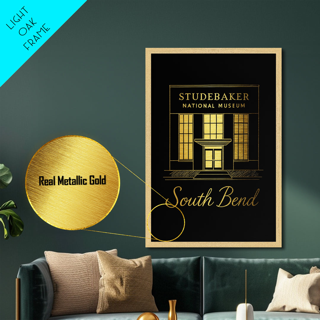 South Bend Indiana Travel, Metallic Gold Print, Wood Framed Art, Metal Art, Modern House Art, Wanderlust Gift, Office Decor