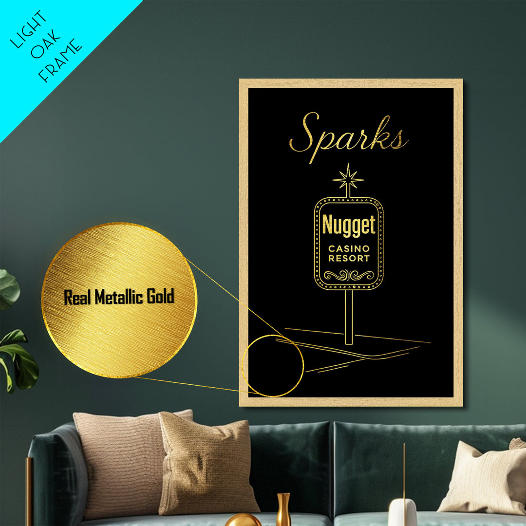 Sparks Nevada Art, Metallic Gold Art, Wood Framed Art, Metal Art, Modern Wall Art, Traveler Gift, Bedroom Decor