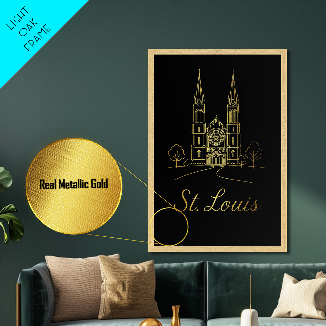 St Louis Missouri Travel, Metallic Gold Print, Wood Framed Art, Metal Art, Minimalist Wall Art, Destination Gift, Bedroom Decor