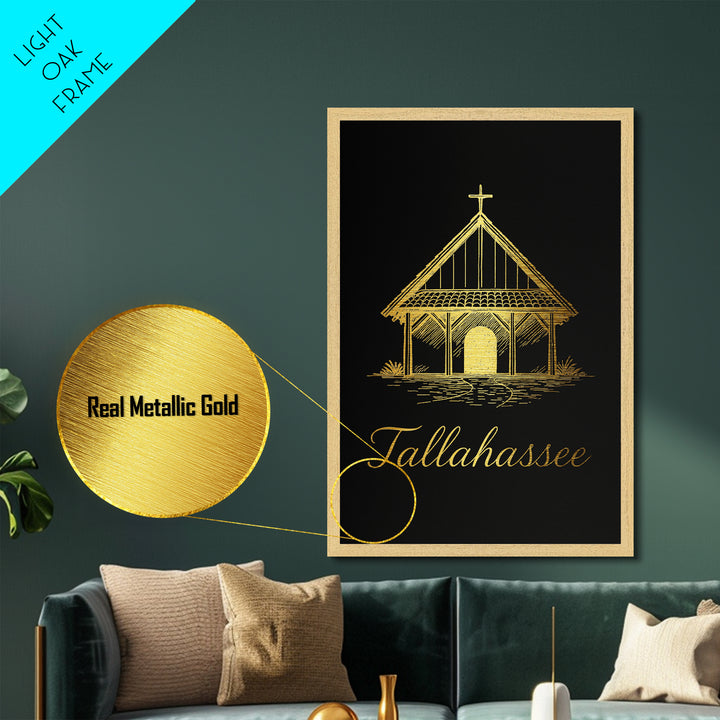 Tallahassee Florida Art, Metallic Gold Art, Wood Framed Art, Metal Art, Modern Wall Art, Anniversary Travel Gift, Office Decor