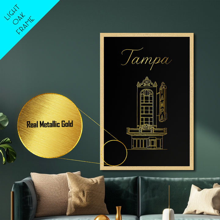 Tampa Florida Art, Metallic Gold Art, Wood Framed Art, Metal Art, Minimalist Wall Art, Honeymoon Gift, Living Room Decor